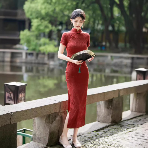 6027紅色旗袍2024春夏新款新娘敬酒服訂婚禮服新中式改良款連衣裙