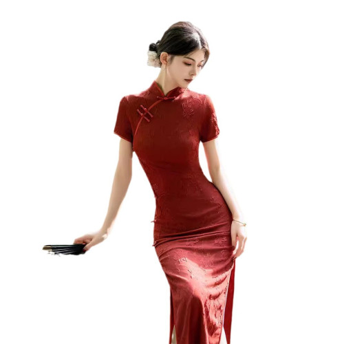 6027紅色旗袍2024春夏新款新娘敬酒服訂婚禮服新中式改良款連衣裙