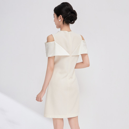2413508-2024夏季南油重工釘鑽名媛氣質優雅女人露肩連衣裙女裝新