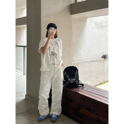 繖兵褲女夏季新款束腳小衆寬松百搭抽繩休閒濶腿褲子