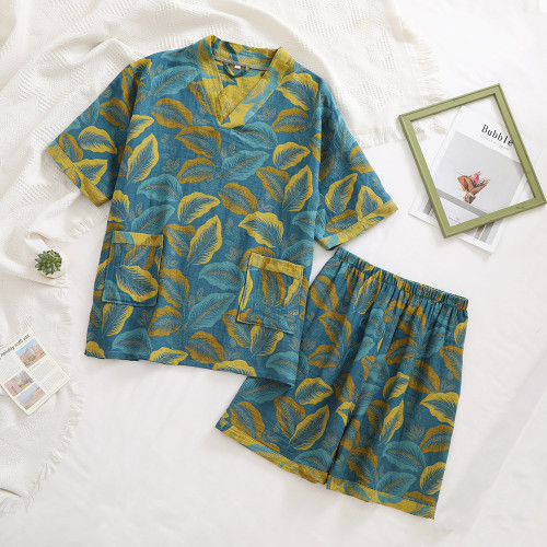 純棉雙層紗提花汗蒸服按摩桑拿服情侶浴服酒店浴衣理療服