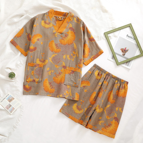 純棉雙層紗提花汗蒸服按摩桑拿服情侶浴服酒店浴衣理療服