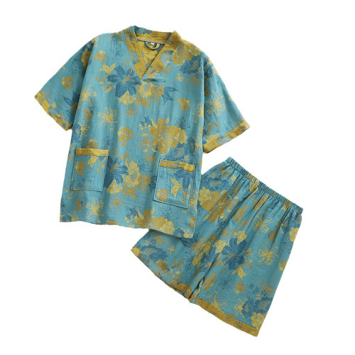 純棉雙層紗提花汗蒸服按摩桑拿服情侶浴服酒店浴衣理療服