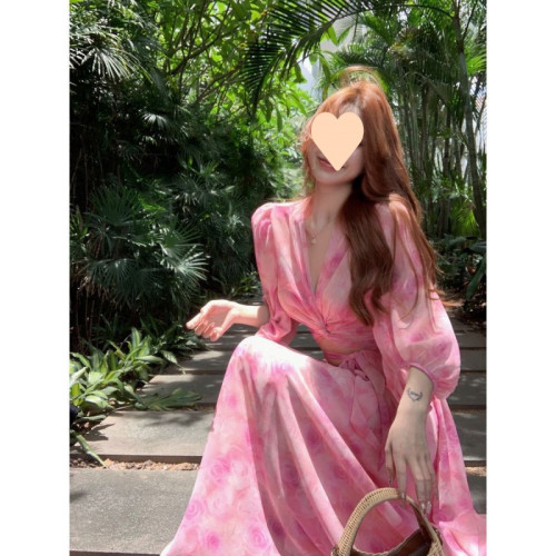 度假風穿搭海島套裝碎花褶皺領襯衫女春季高腰字裙半身裙兩件套