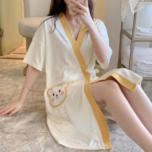 夏季睡袍女棉質春秋季女士日式性感短袖浴袍女居家服浴衣全棉晨袍