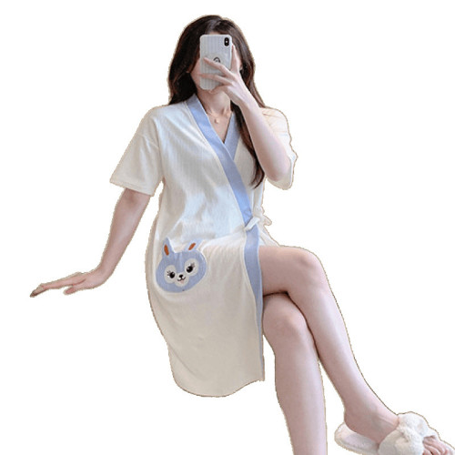 夏季睡袍女棉質春秋季女士日式性感短袖浴袍女居家服浴衣全棉晨袍