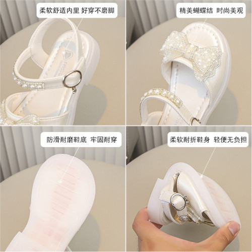 夏季新款兒童鞋子公主涼鞋珍珠蝴蝶結女中大童露趾沙灘鞋韓版少女