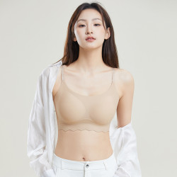 無痕細閃肩帶香氛無痕內衣女聚攏防下垂收副乳半固定杯無鋼圈文胸