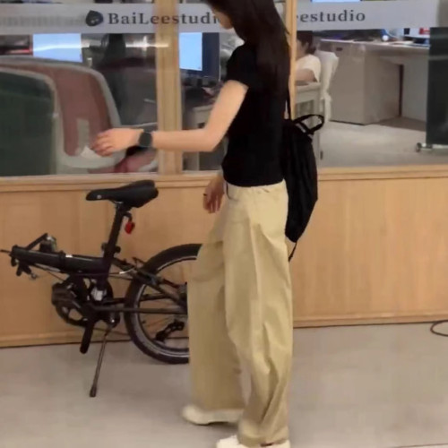 25550大愛美依緣2025夏季新款時尚簡約純色修身T恤休閒濶腿褲洋氣