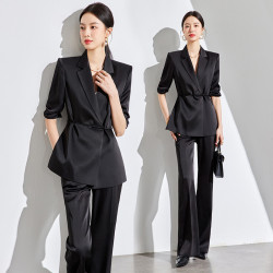 2842大碼女裝新中式國風上衣夏季薄款西服外套胖mm西裝套裝一整套