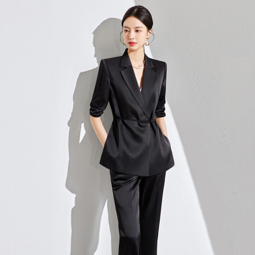 2842大碼女裝新中式國風上衣夏季薄款西服外套胖mm西裝套裝一整套