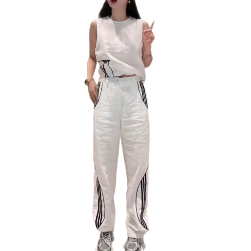 25535大愛美依緣2025夏季新款簡約休閒時尚無袖上衣直筒長褲套裝