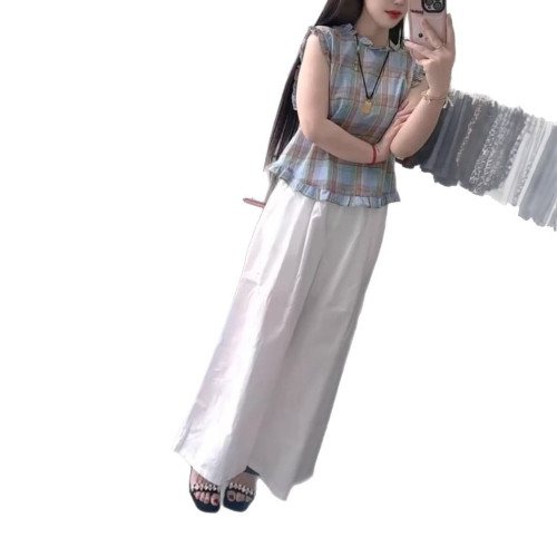 25569大愛美依緣2025夏季新絕美減齡無袖格子上衣寬松垂感長褲女