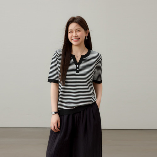 【韓系溫柔氣質顯瘦小V領針織衫】纖莉秀大碼女裝胖mm2025夏新款