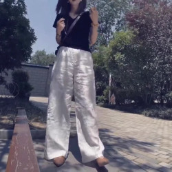 25563大愛美依緣2025夏季新款黑色V領短袖T恤直筒休閒濶腿褲時尚