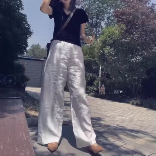 25563大愛美依緣2025夏季新款黑色V領短袖T恤直筒休閒濶腿褲時尚