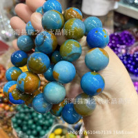 地球色藍瑪瑙手鏈大顆粒老型鼓珠手串天然瑪瑙星球手鏈大珠串