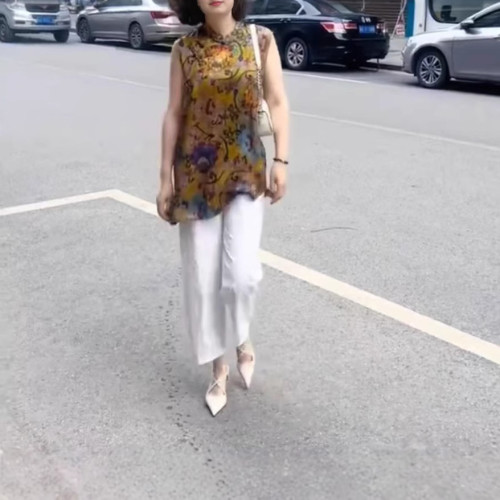 25577大愛美依緣2025夏季新款新中式復古國風襯衫馬甲小腳褲顯瘦