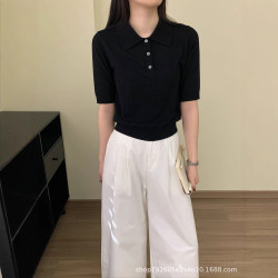 25新品真絲羊毛混紡POLO中袖通勤翻領針織衫女春夏套頭