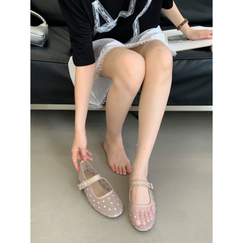 2025年夏季新款小衆平底軟底網面涼鞋水鑽舒適沙灘羅馬鞋女