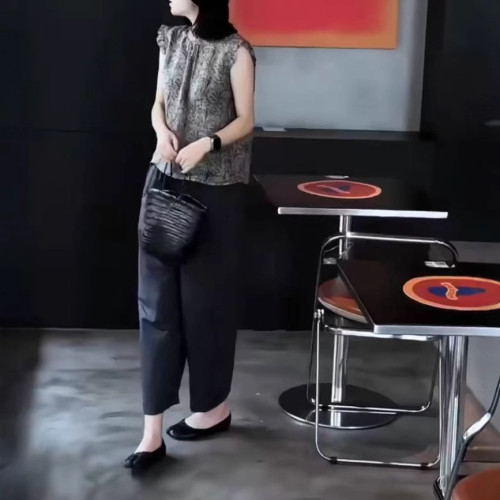 25581大愛美依緣2025夏季新款設計感荷葉邊寬松上衣高腰休閒褲女