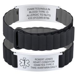 鋼色不鏽鋼刻字手鏈多色矽膠錶帶不鏽鋼彎牌手鏈醫療信息警示手鏈