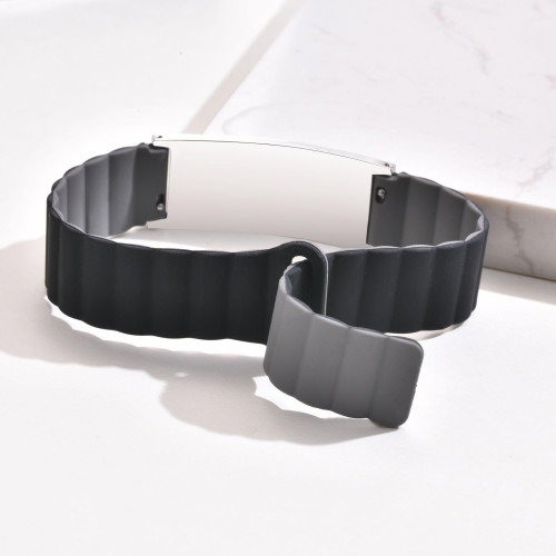 鋼色不鏽鋼刻字手鏈多色矽膠錶帶不鏽鋼彎牌手鏈醫療信息警示手鏈