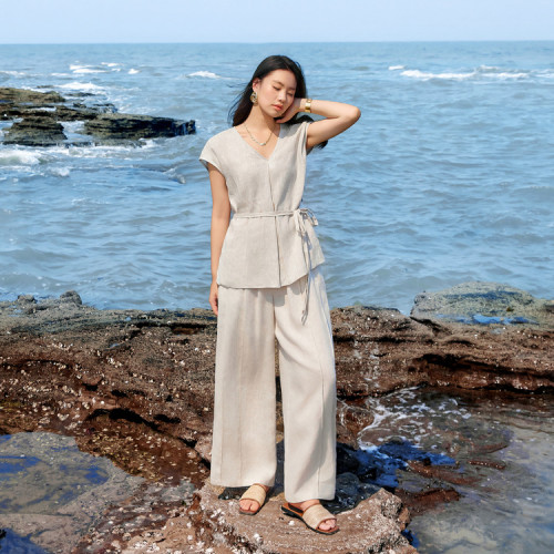 【左岸時光】松弛感知性氣質100%亞麻套裝纖莉秀大碼胖mm夏裝新款