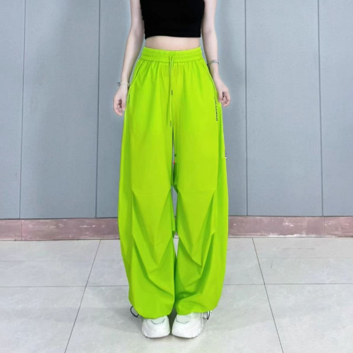多巴胺繖兵褲子女2025夏季美式高街寬松直筒薄款速乾拽步舞彎刀褲