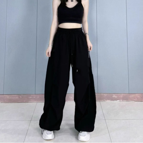 多巴胺繖兵褲子女2025夏季美式高街寬松直筒薄款速乾拽步舞彎刀褲