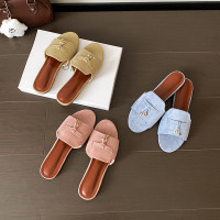 葡萄媽法式LP流蘇吊墜外穿圓頭一字平底穆勒半拖女露趾軟底涼拖鞋