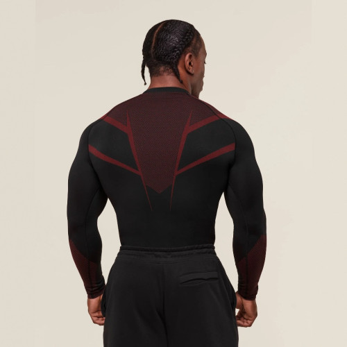 男士緊身衣GYM運動健身跑步訓練服彈力時尚印花圓領長