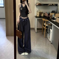 夏日絕美套裝穿搭女夏季2025新款辣妹高級感掛脖背心濶腿褲兩件套