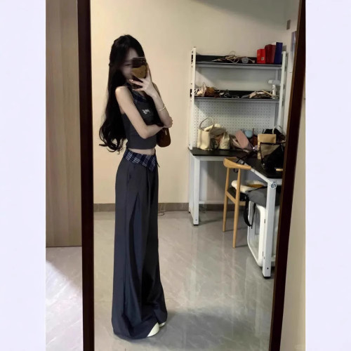 夏日絕美套裝穿搭女夏季2025新款辣妹高級感掛脖背心濶腿褲兩件套
