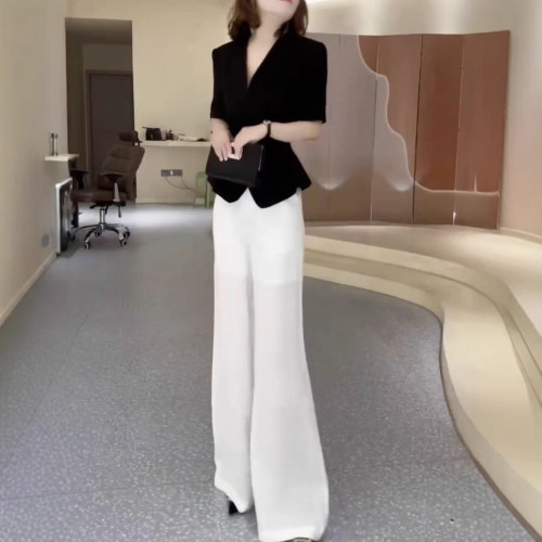 25612大愛美依緣2025夏季新款高級感收腰上衣高腰直筒長褲顯瘦女