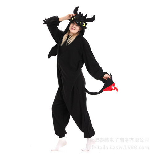 卡通連體睡衣黑龍白龍動物演出服萬聖節搖粒絨