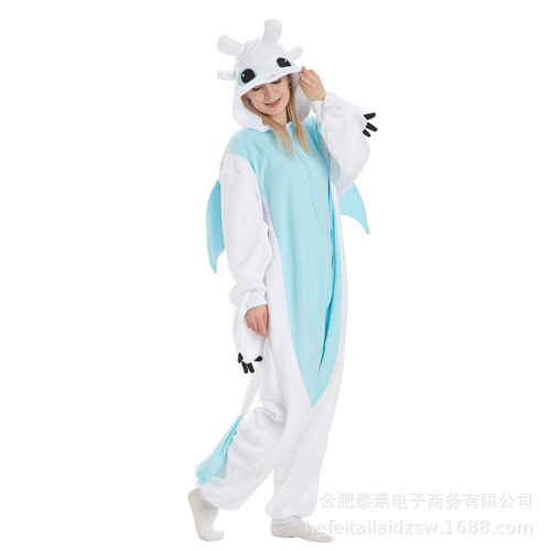 卡通連體睡衣黑龍白龍動物演出服萬聖節搖粒絨