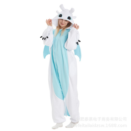 卡通連體睡衣黑龍白龍動物演出服萬聖節搖粒絨