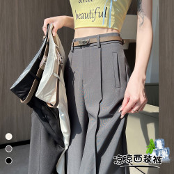 實拍!2025夏季新款冰絲涼涼西裝褲女薄款高腰窄版休閒濶腿長褲