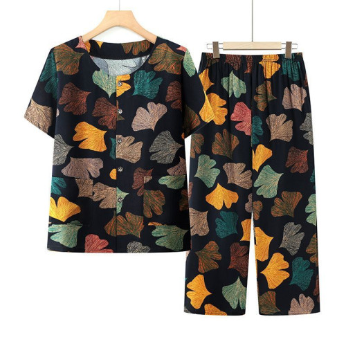 中老年夏裝套裝媽媽老年人夏季新款衣服奶奶棉綢兩件套老太太老人