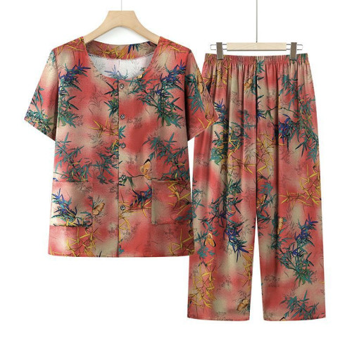 中老年夏裝套裝媽媽老年人夏季新款衣服奶奶棉綢兩件套老太太老人