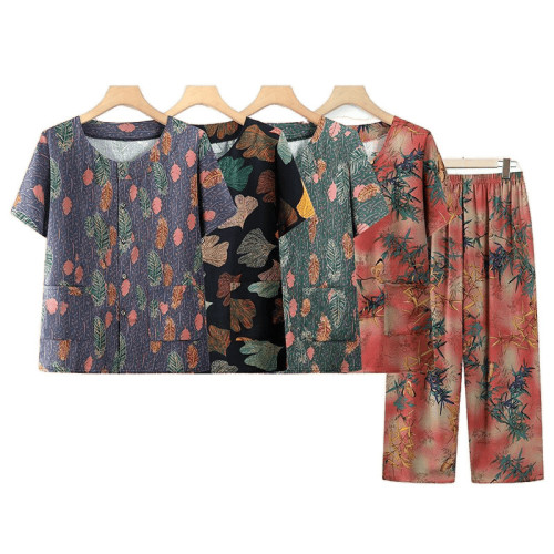 中老年夏裝套裝媽媽老年人夏季新款衣服奶奶棉綢兩件套老太太老人