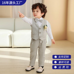 兒童春秋馬甲套裝男童長袖禮服寶寶周嵗生日服中小童花童演出服