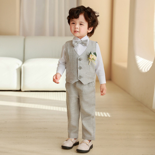 兒童春秋馬甲套裝男童長袖禮服寶寶周嵗生日服中小童花童演出服