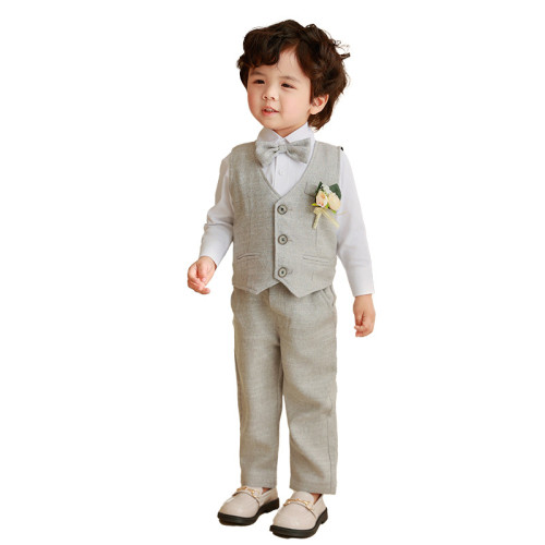 兒童春秋馬甲套裝男童長袖禮服寶寶周嵗生日服中小童花童演出服