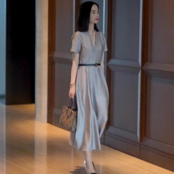 預售2864大碼女裝高級感裙子法式胖mm輕奢正式場合收腰減齡連衣裙