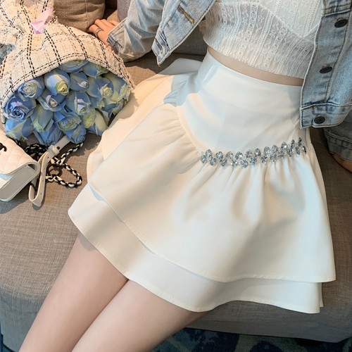 A字半身裙女防走光小衆2025夏季白色高腰小個子短裙顯瘦蓬蓬裙子