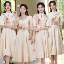 中式伴娘服女姐妹服伴娘團婚禮旗袍大碼春夏顯瘦胖mm禮服平時可穿