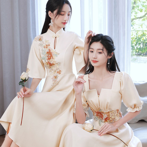 中式伴娘服女姐妹服伴娘團婚禮旗袍大碼春夏顯瘦胖mm禮服平時可穿