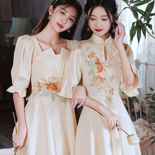 中式伴娘服女姐妹服伴娘團婚禮旗袍大碼春夏顯瘦胖mm禮服平時可穿